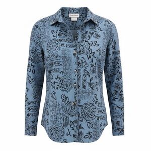 Pierre Lamonte Blue Patchwork-Style Blue Button Up Shirt